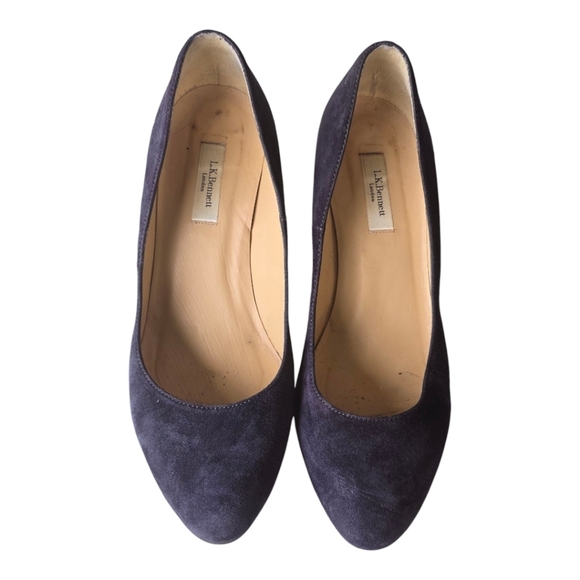 LK Bennett London Suede Pumps Sz 38 Blue Women Block Heel Comfort - Picture 4 of 13